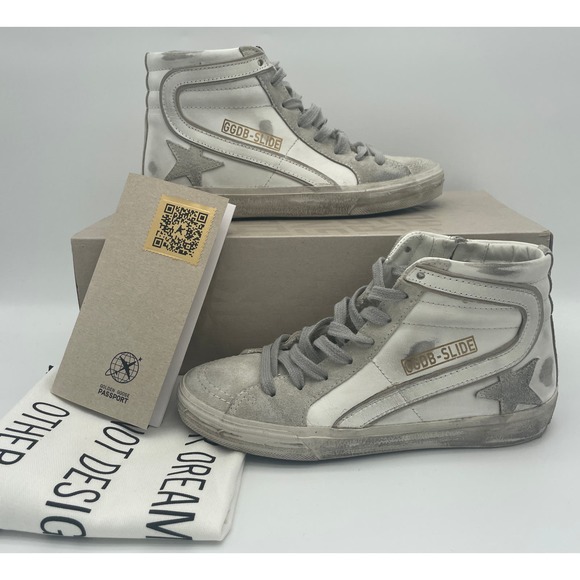 BRAND NEW GOLDEN GOOSE DELUXE SLIDE HIGH TOP LEATHER WHITE GRAY SNEAKERS - Picture 6 of 10